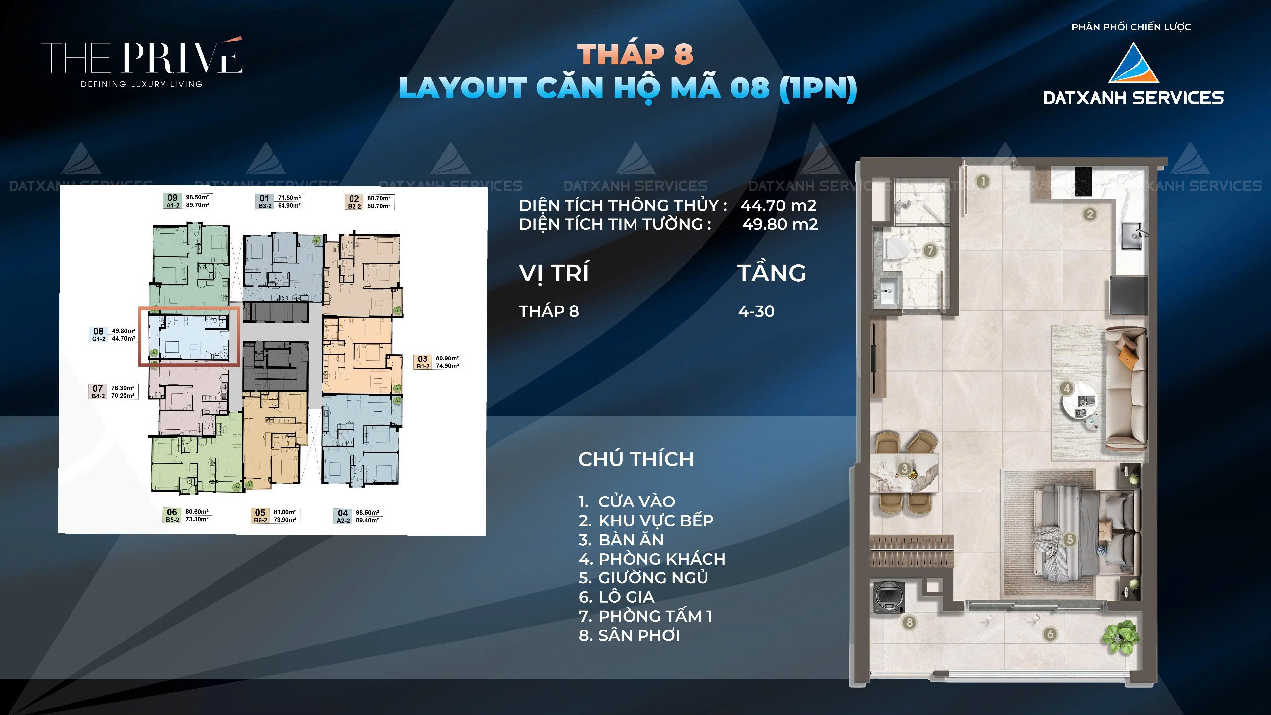 Mẫu căn hộ 1PN diện tích 49,80m2