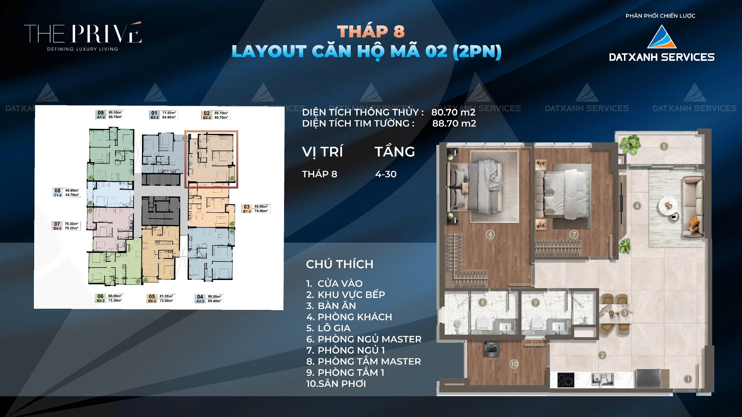 Mẫu căn hộ 2PN góc diện tích 88,70m2