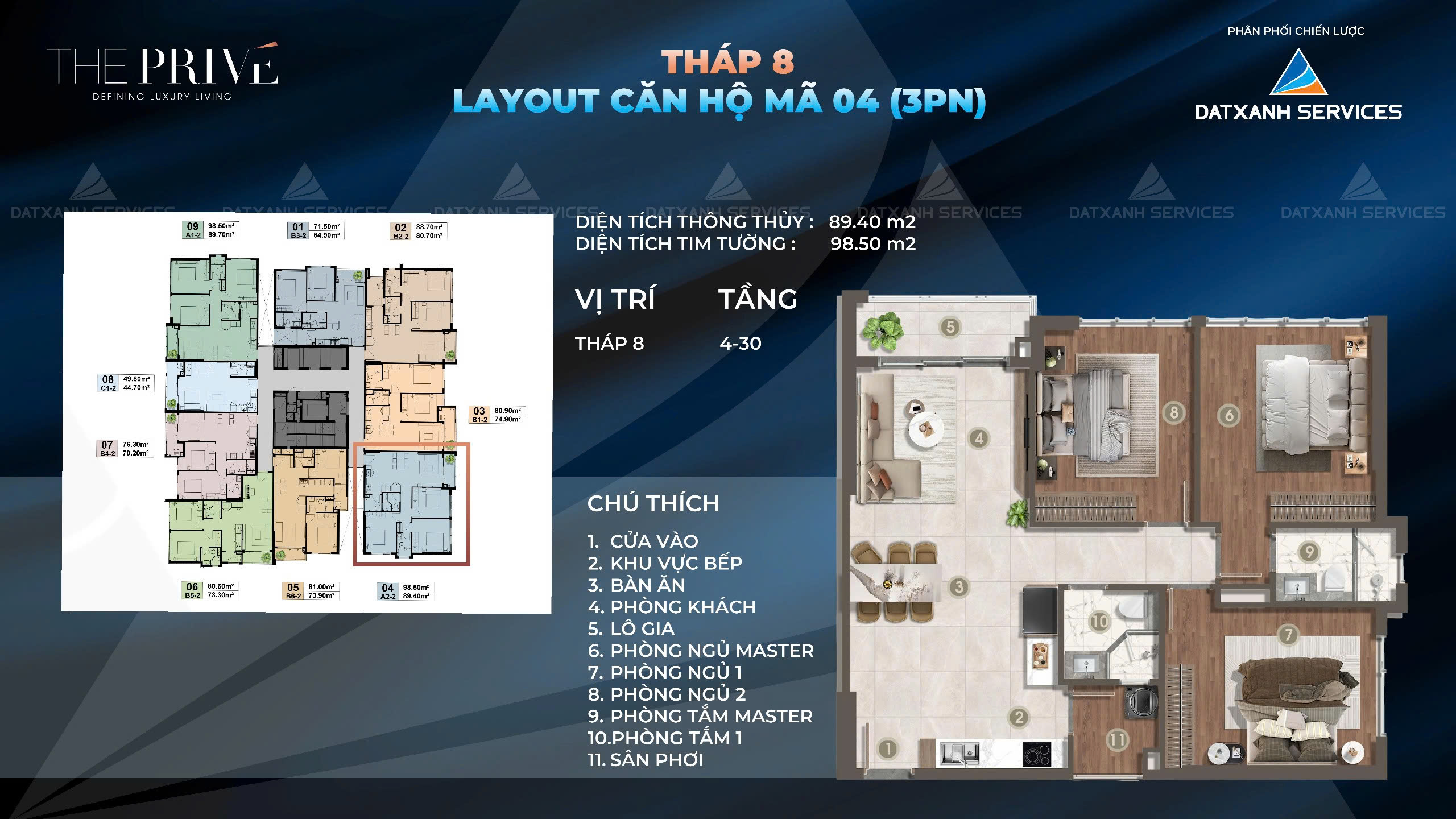 Mẫu căn hộ 3PN diện tích 98,50m2