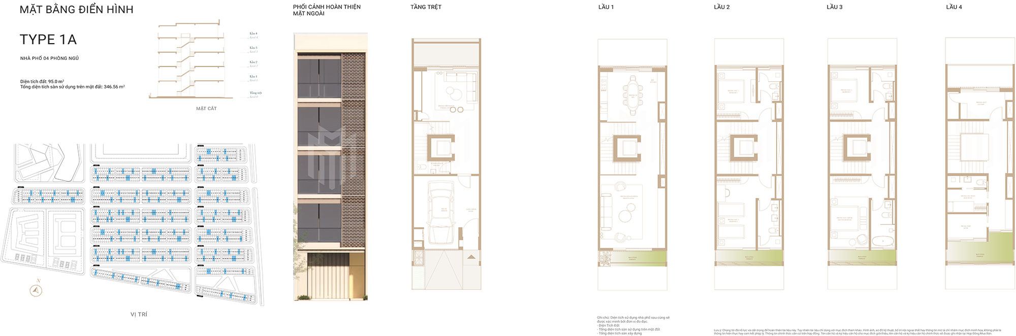 Mặt bằng thiết kế nhà phố Soho The Global City – Type 1A. Mặt bằng thiết kế nhà phố Soho The Global City – Type 1A.