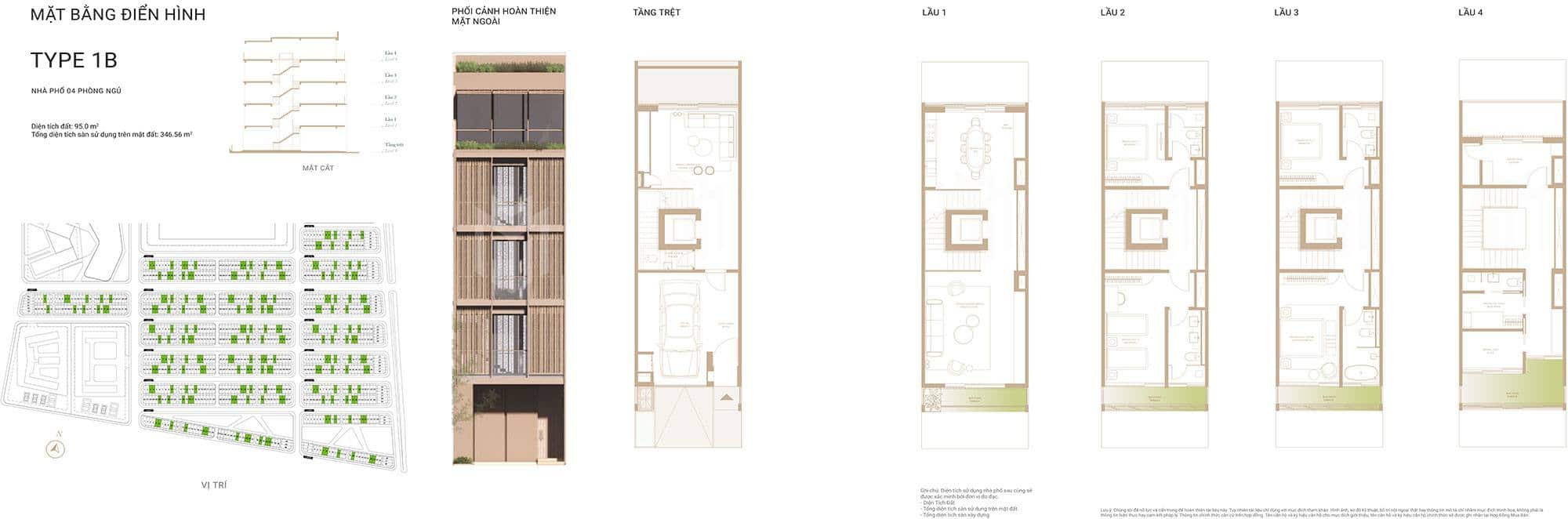Mặt bằng thiết kế nhà phố Soho The Global City – Type 1B.