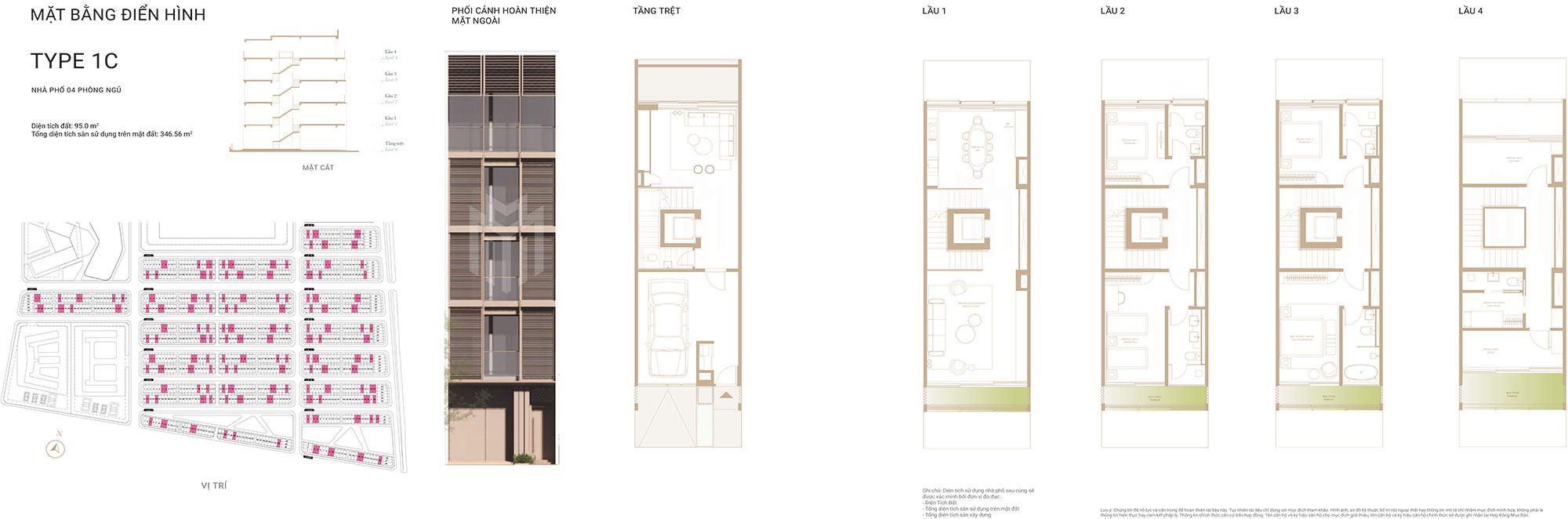Mặt bằng thiết kế nhà phố Soho The Global City – Type 1C.