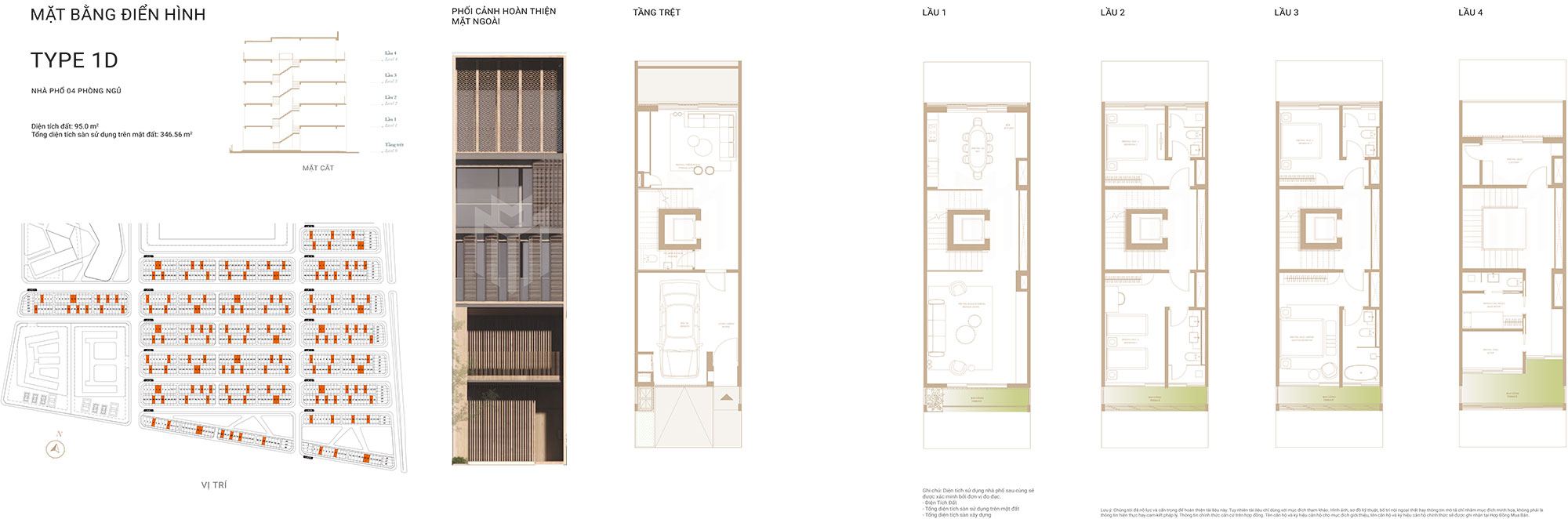 Mặt bằng thiết kế nhà phố Soho The Global City – Type 1D.