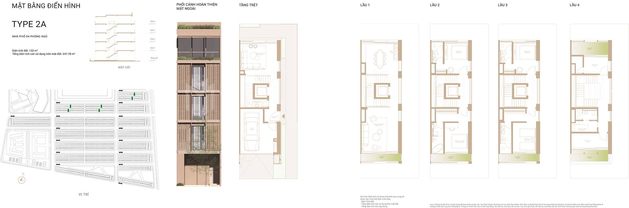 Mặt bằng thiết kế nhà phố Soho The Global City – Type 2A.