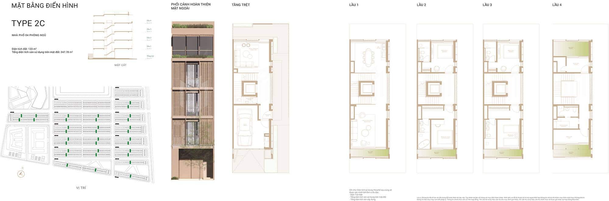 Mặt bằng thiết kế nhà phố Soho The Global City – Type 2C.