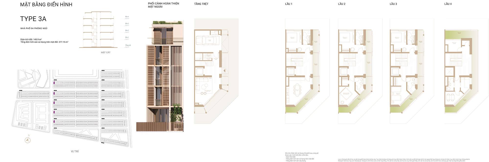 Mặt bằng thiết kế nhà phố Soho The Global City – Type 3A.