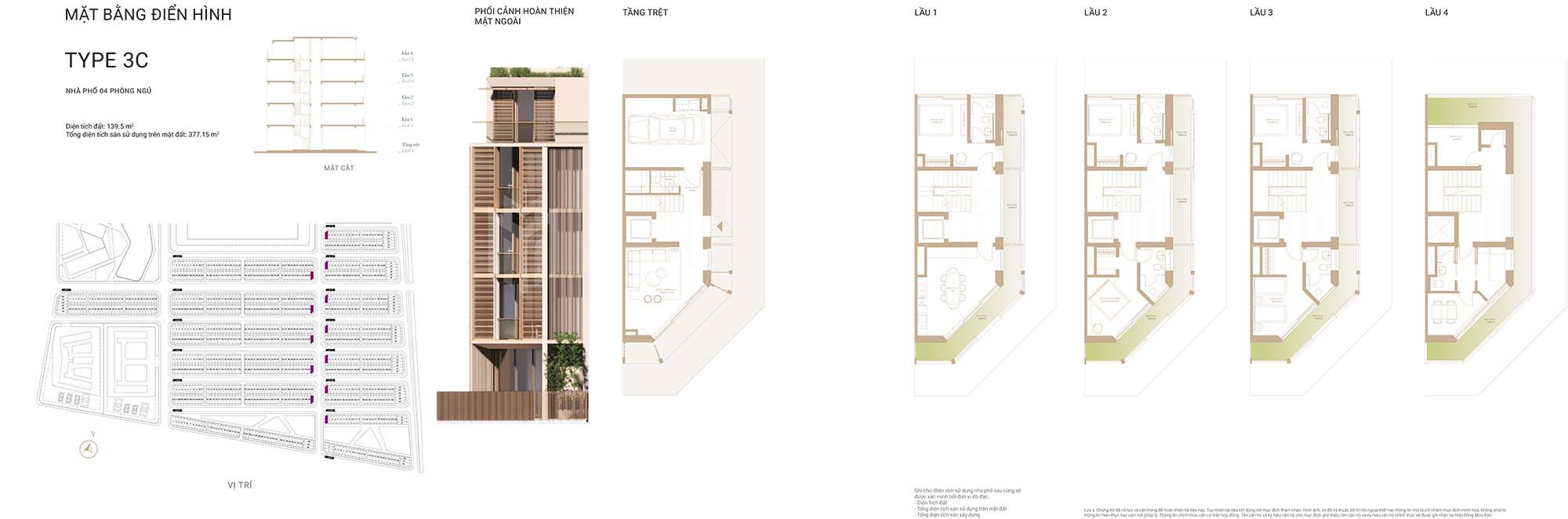 Mặt bằng thiết kế nhà phố Soho The Global City – Type 3C.