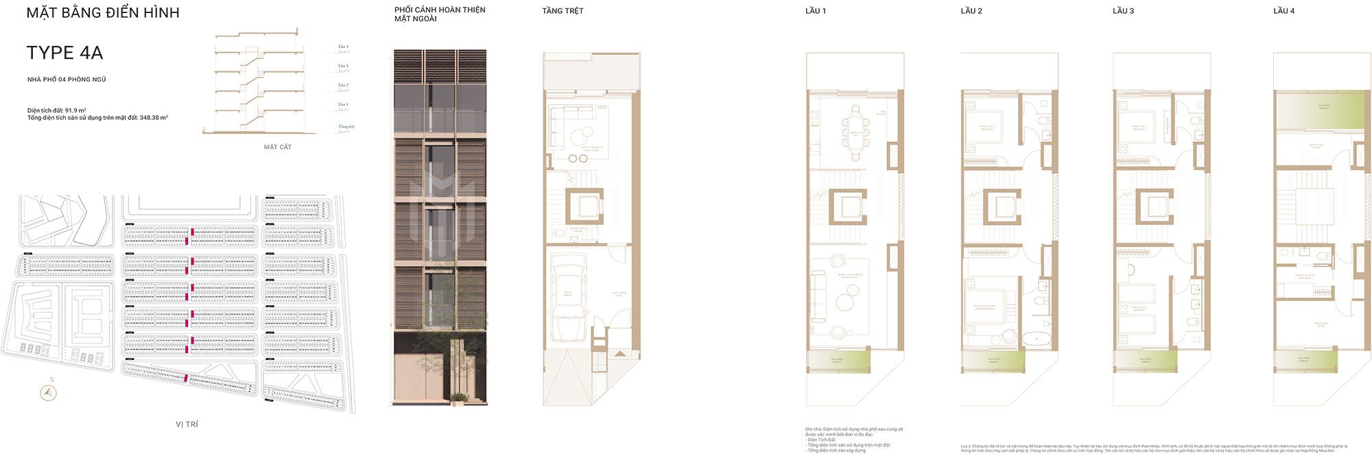 Mặt bằng thiết kế nhà phố Soho The Global City – Type 4A.