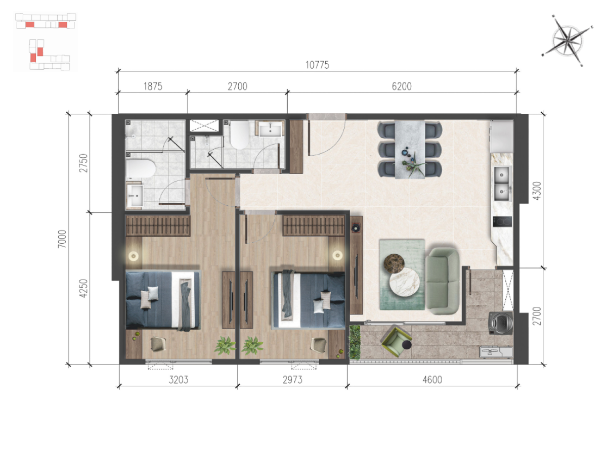 2 PHÒNG NGỦ VIP Căn 2 Phòng ngủ 73,5m2