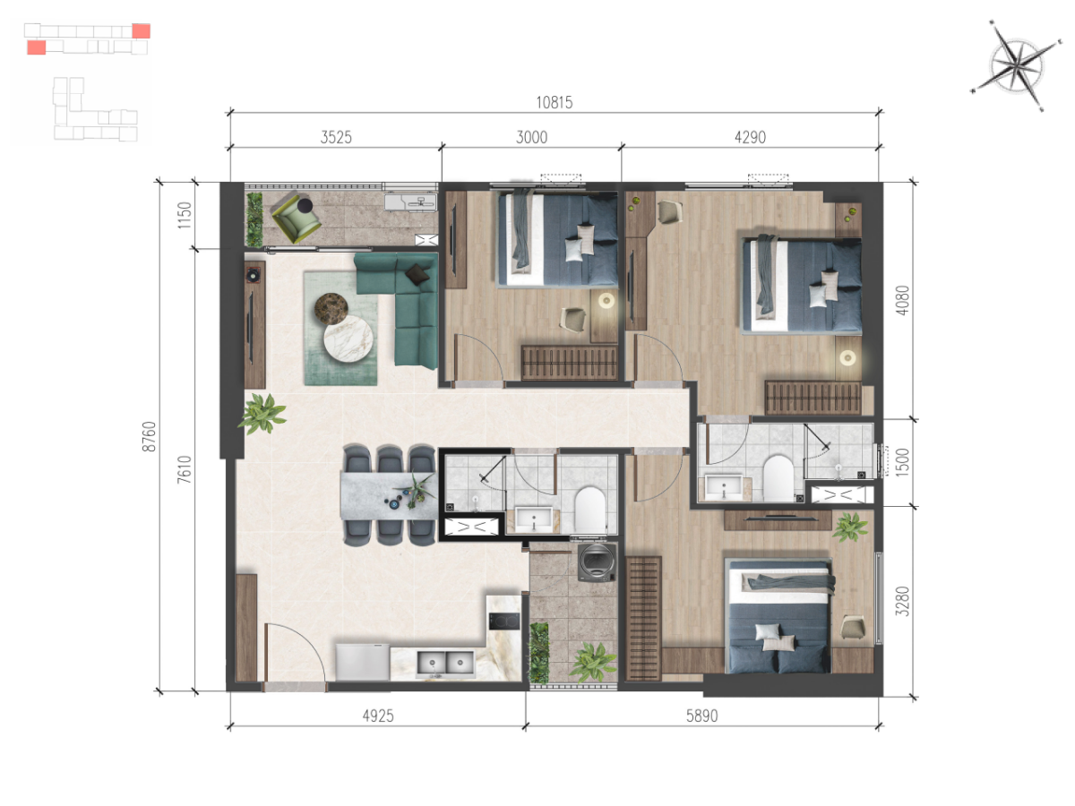 3 PHÒNG NGỦ Căn 3 Phòng ngủ 91,7m2 – 95,3m2