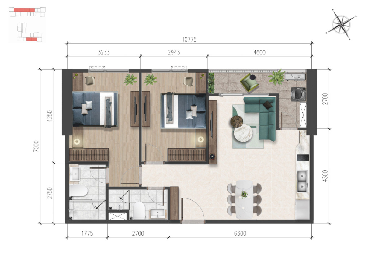 2 PHÒNG NGỦ VIP Căn 2 Phòng ngủ 74,2m2