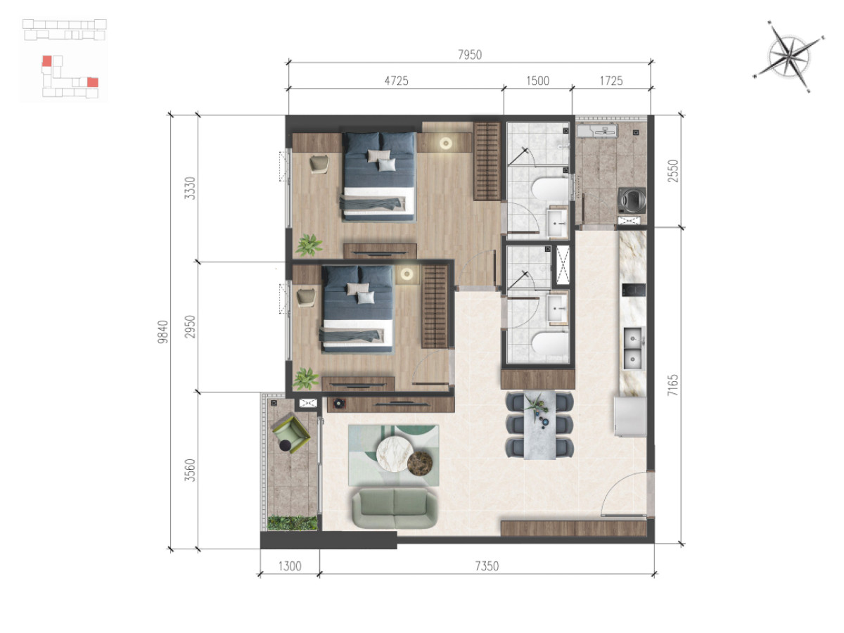 2 PHÒNG NGỦ GÓC Căn 2 Phòng ngủ 78m2