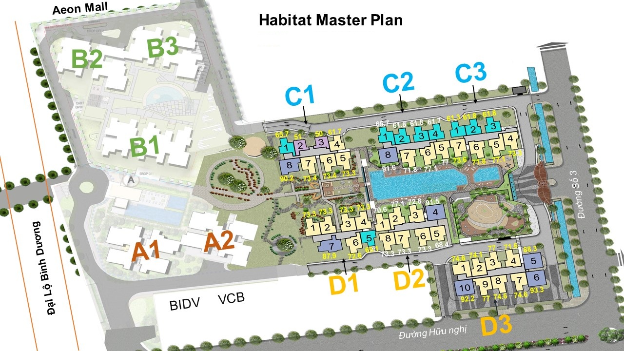 Mặt bằng & thiết kế căn hộ The Habitat Bình Dương