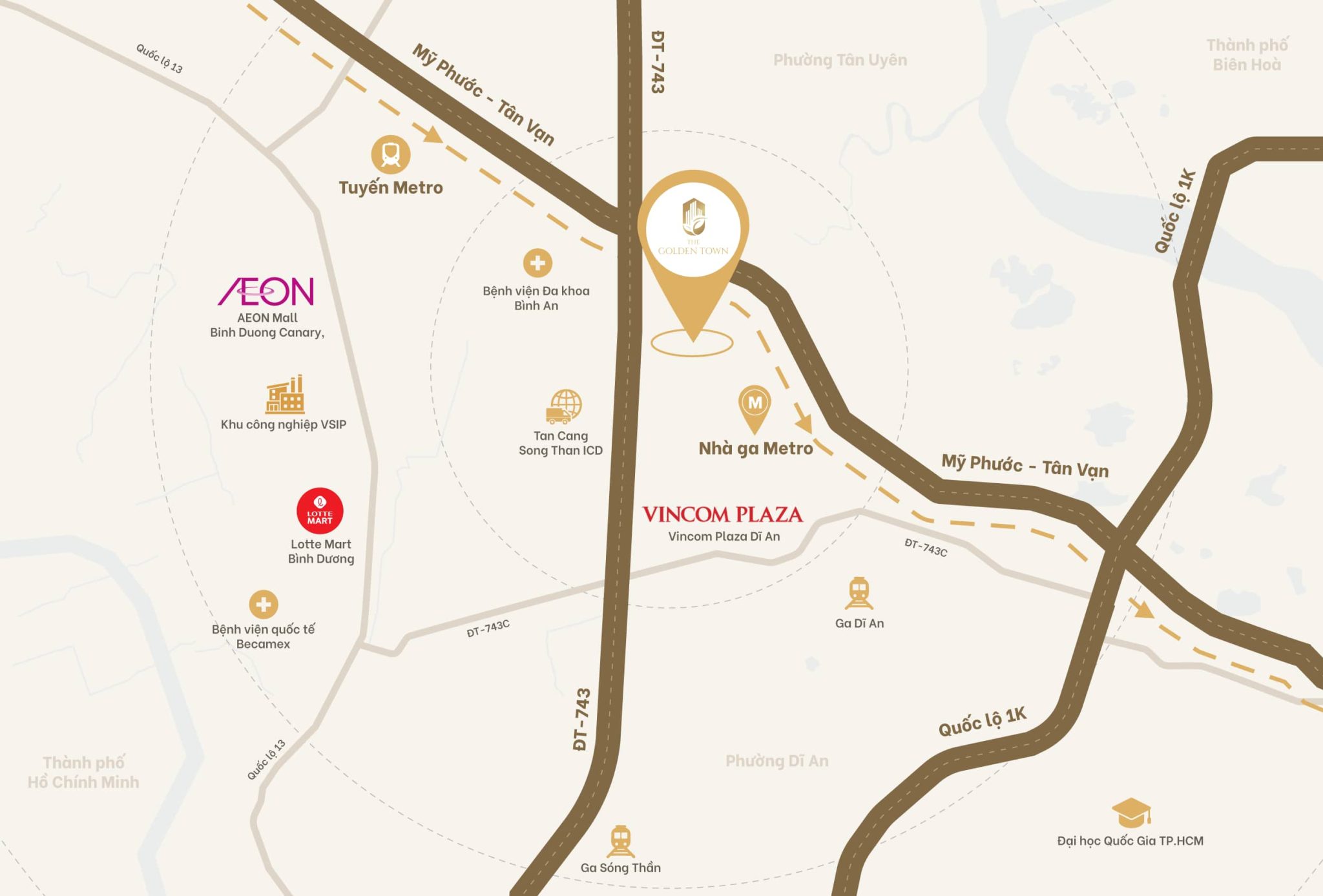 VỊ TRÍ & KẾT NỐI DỰ ÁN GOLDEN TOWN DĨ AN
