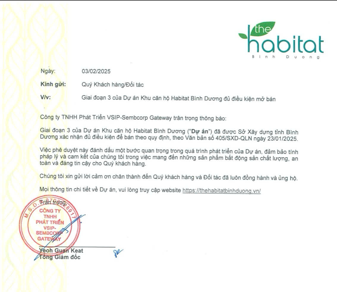 PHÁP LÝ DỰ ÁN THE HABITAT