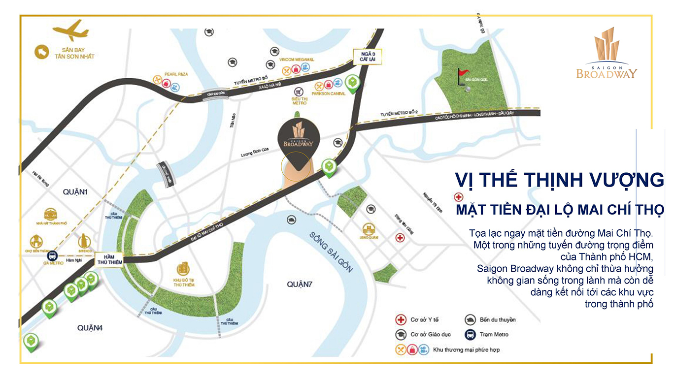 Vị Trí Tọa Lạc Đắc Địa SAIGON BROADWAY NOVALAND Sài Gòn Broadway sở hữu vị trí tọa lạc đắc địa ngay khu vực trung tâm hành chính quận 2, thuộc khu vực qu